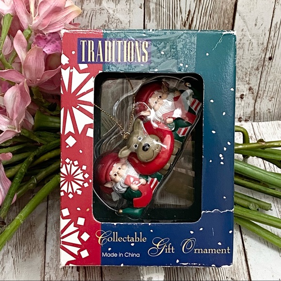 1995 TRADITIONS Elves Reindeer “JOY” Collectible Gift Holiday Ornament - Picture 1 of 10
